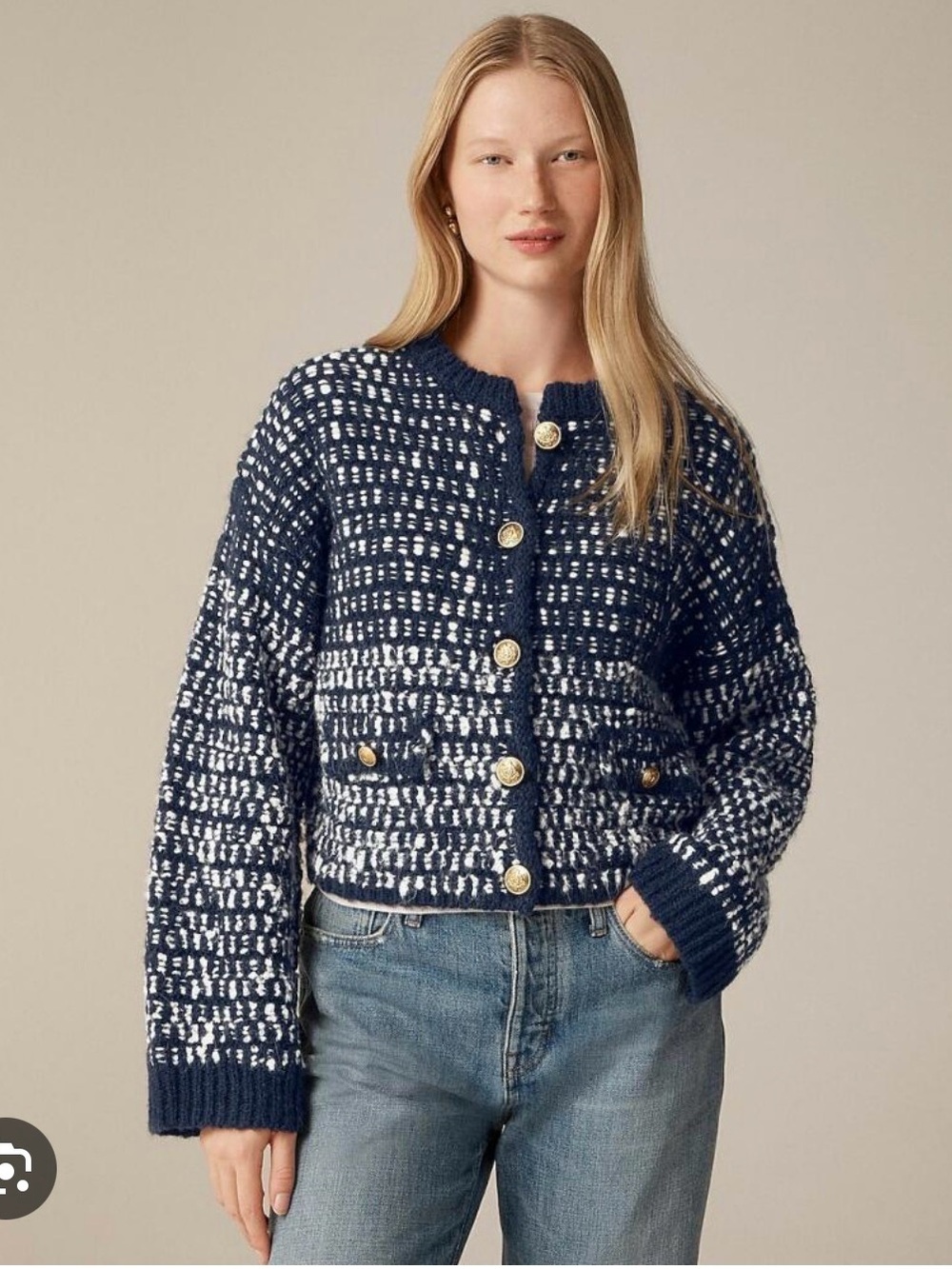 J.Crew Relaxed lady jacket in tweed, navy and white, size small